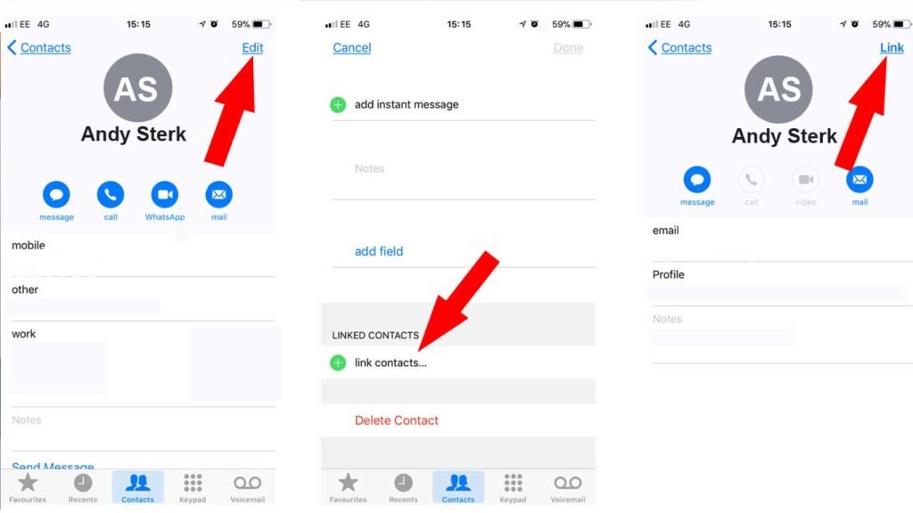 link duplicate contacts on iphone